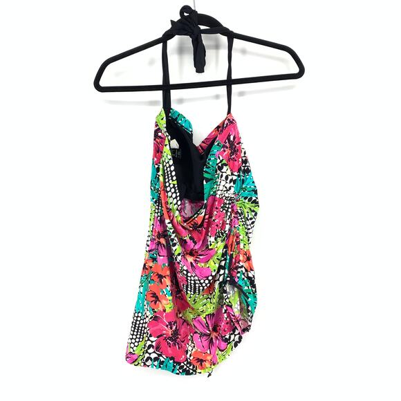 Island Escape Tankini Swimsuit Top Womens Size 14 Multicolor Floral Print Halter - Picture 2 of 6